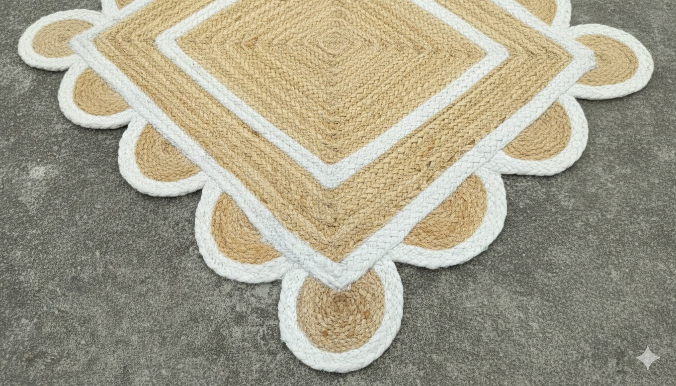 Handcrafted Jute Runner Rug | Scalloped Border Floor Mat