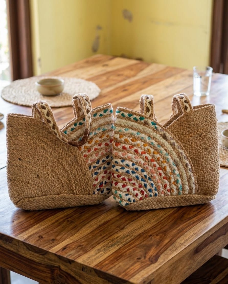 Handmade Jute & Cotton Tote Bag | Gift & Daily Use | 33×46 cm