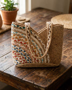 Handmade Jute & Cotton Tote Bag | Gift & Daily Use | 33×46 cm