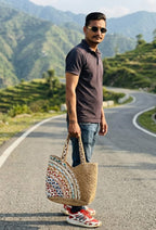 Handmade Jute & Cotton Tote Bag | Gift & Daily Use | 33×46 cm