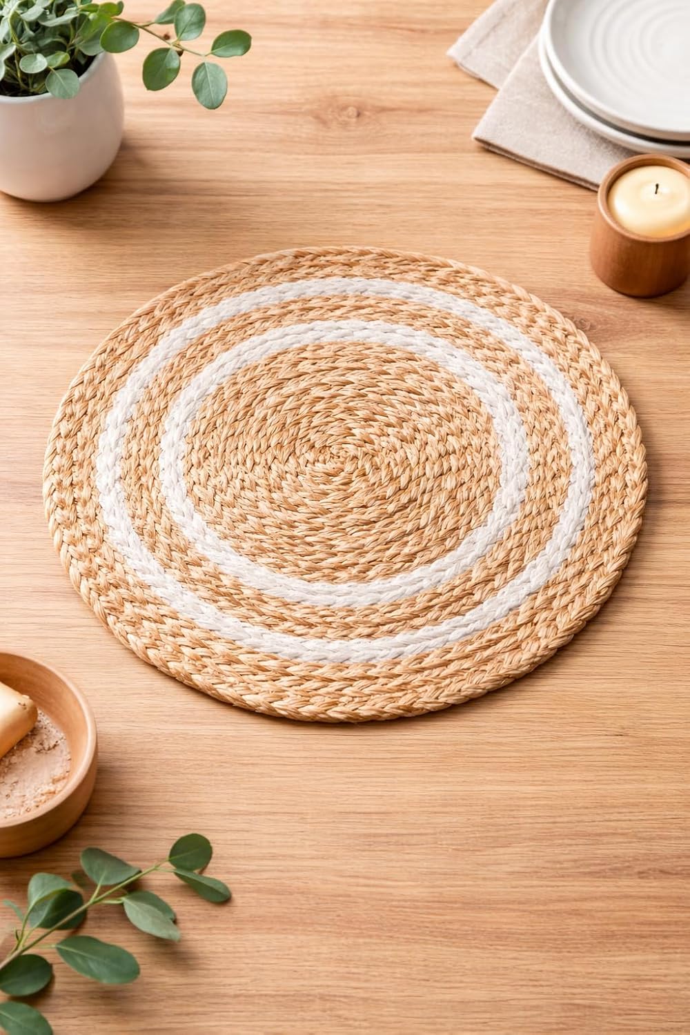 Jute And White Cotton Premium Jute White And Gold Table Mat For Home Decor