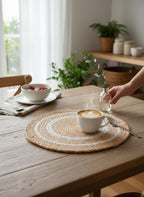 Jute And White Cotton Premium Jute White And Gold Table Mat For Home Decor