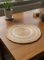 Jute And White Cotton Premium Jute White And Gold Table Mat For Home Decor