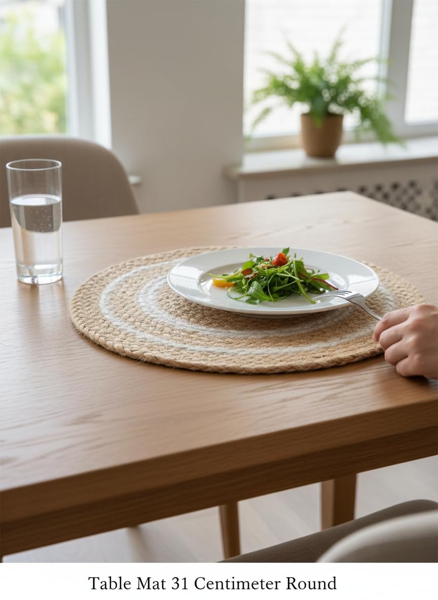 Jute And White Cotton Premium Jute White And Gold Table Mat For Home Decor