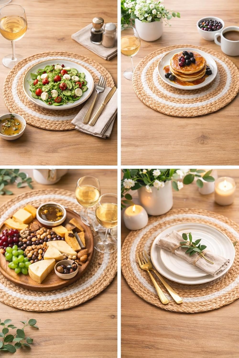 Jute And White Cotton Premium Jute White And Gold Table Mat For Home Decor