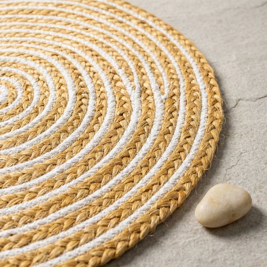 Jute And White Premium Jute And Cotton Dori Mat For Home Decor