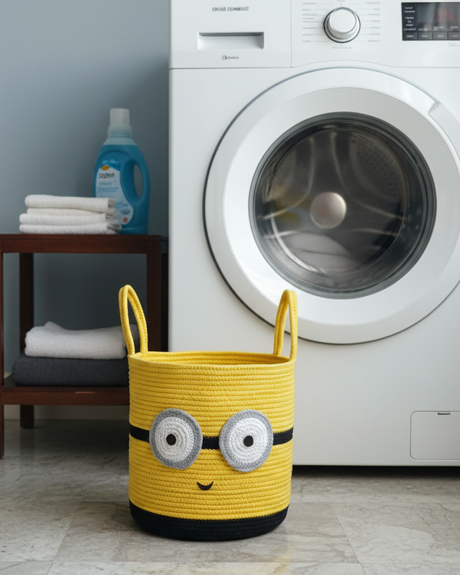 Handmade Yellow Minion-Inspired Braided Rope Basket