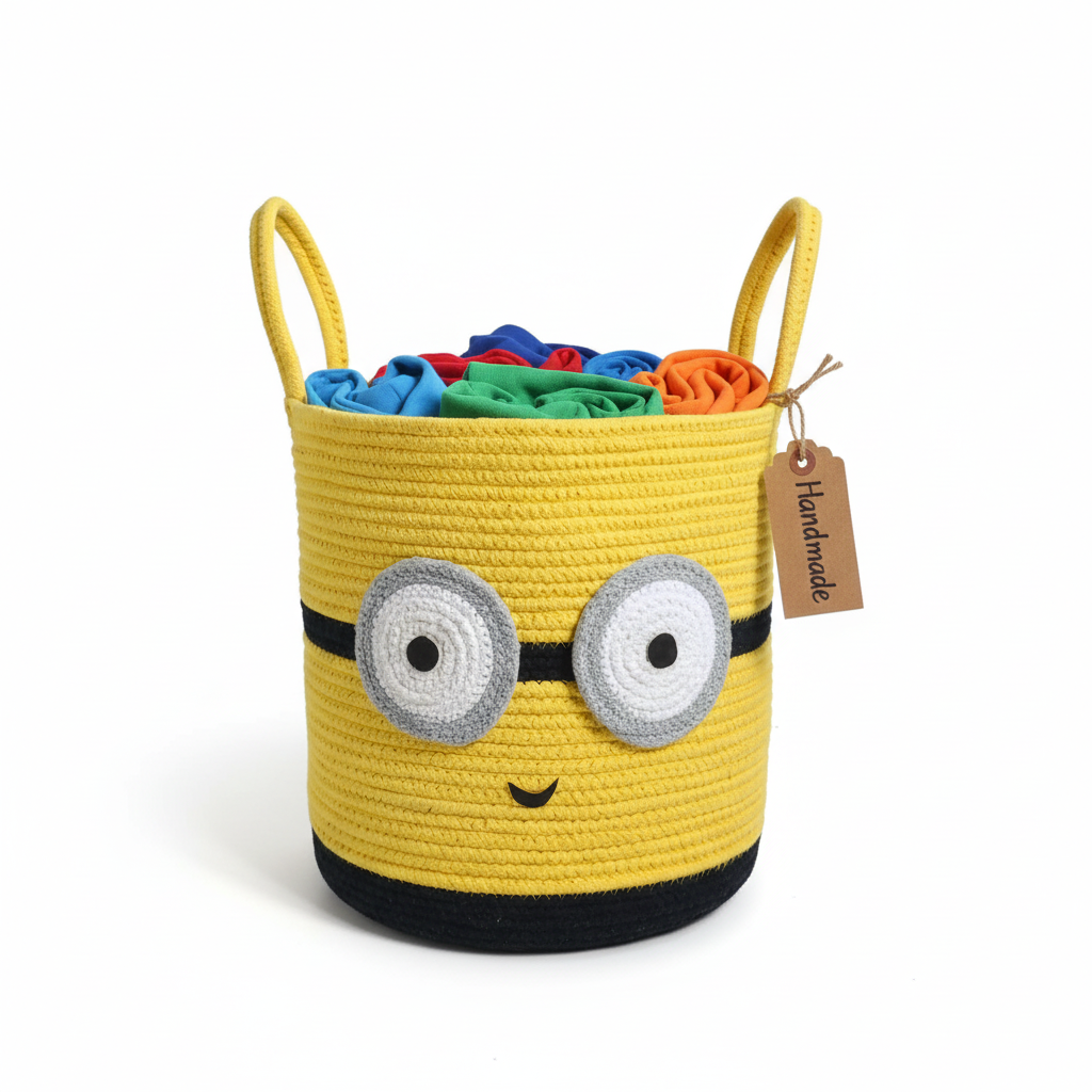 Handmade Yellow Minion-Inspired Braided Rope Basket