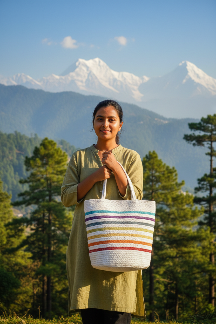 Handcrafted Cotton Rope Tote Bag | Natural Boho Shopping Bag