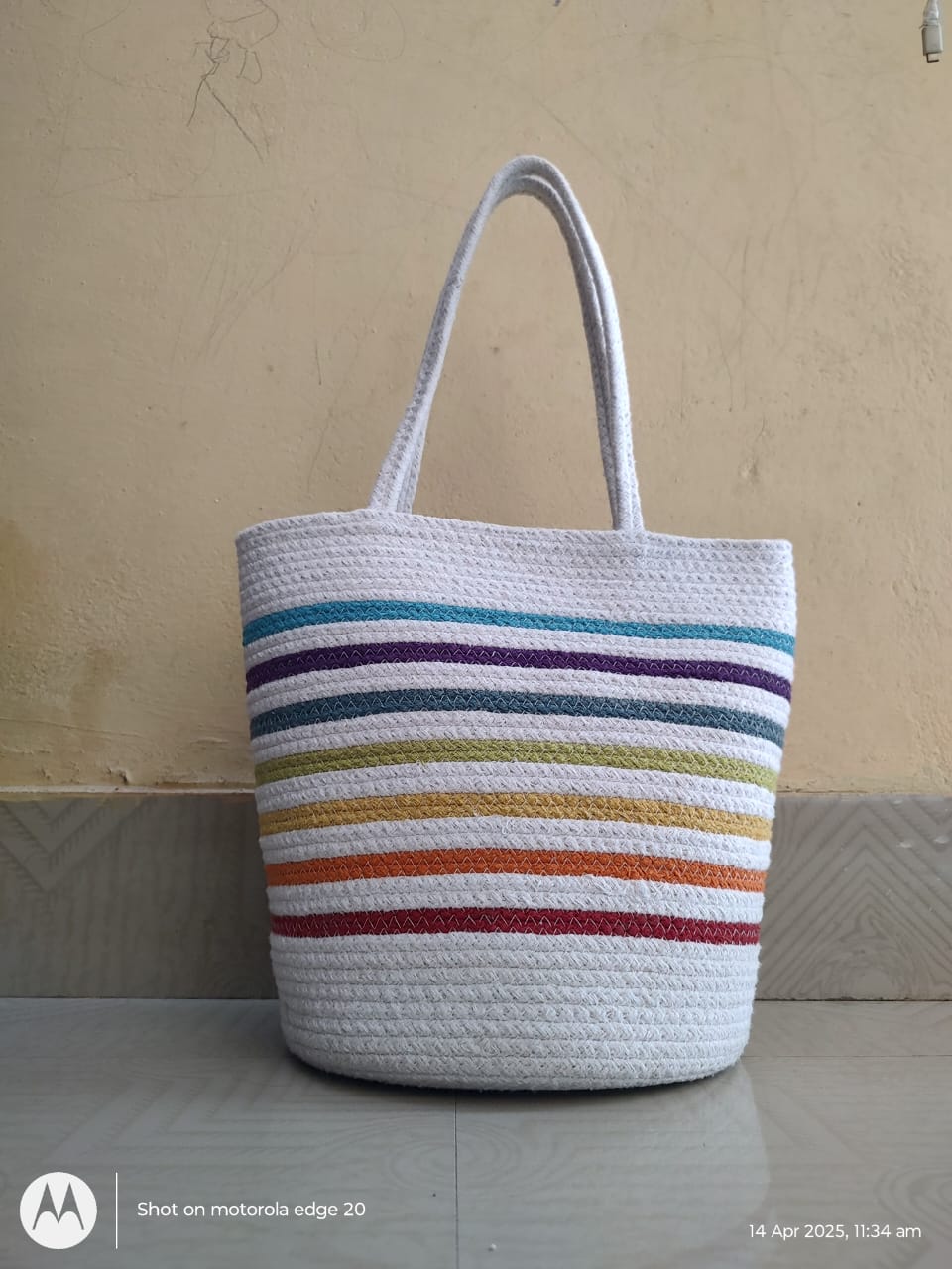 Handcrafted Cotton Rope Tote Bag | Natural Boho Shopping Bag