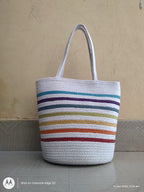 Handcrafted Cotton Rope Tote Bag | Natural Boho Shopping Bag