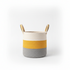 Large Braided Storage Basket – White, Yellow, and Gray