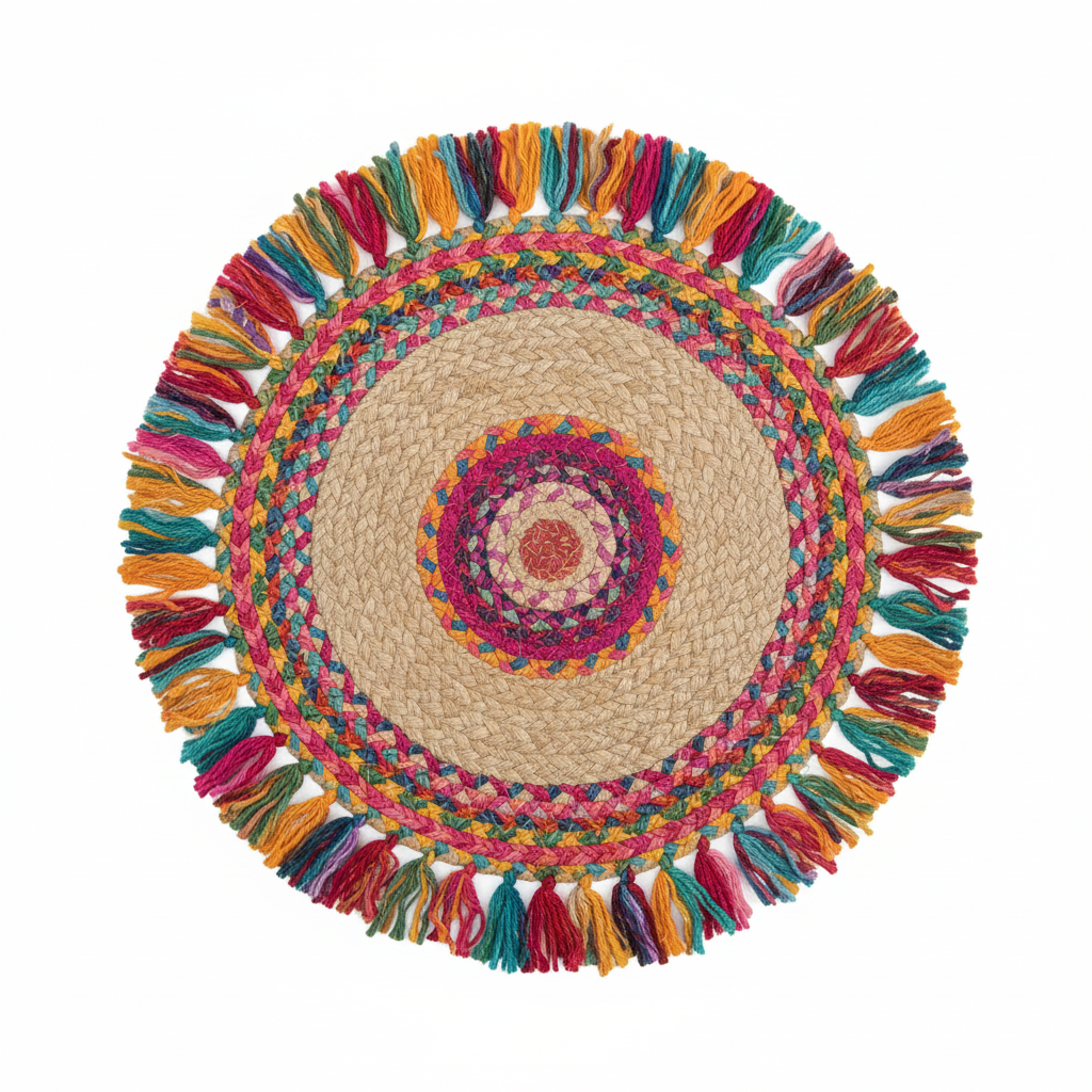 Premium Jute & Cotton Round Floor Mat | Handmade Home Decor