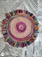 Premium Jute & Cotton Round Floor Mat | Handmade Home Decor