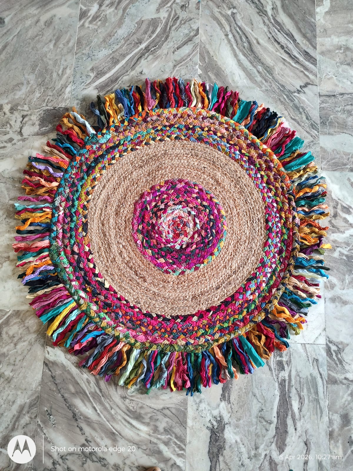 Premium Jute & Cotton Round Floor Mat | Handmade Home Decor