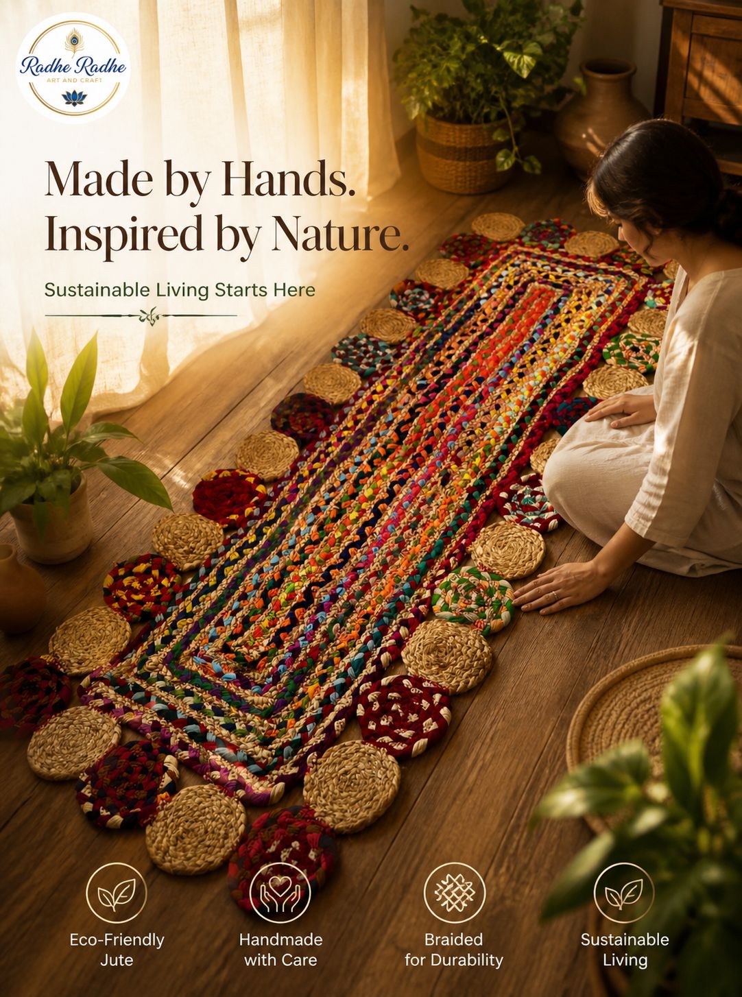 Multi-Color Circle Edge Jute Rug