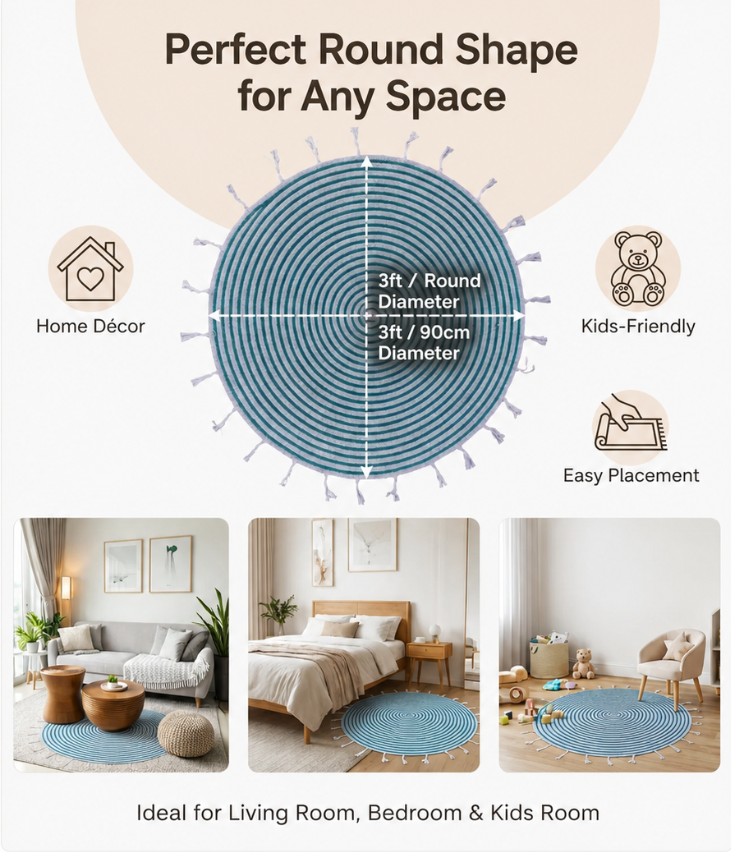 Aqua Blue And White Premium Cotton Floor Rug For Home Decor