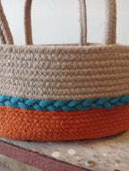 Natural Fiber Woven Bag with Orange and Blue Stripes