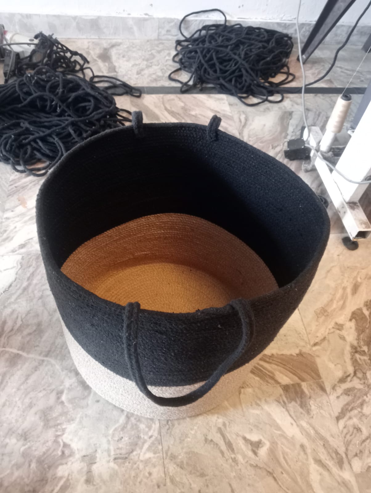 Extra Large Two-Tone Braided Rope Laundry Basket