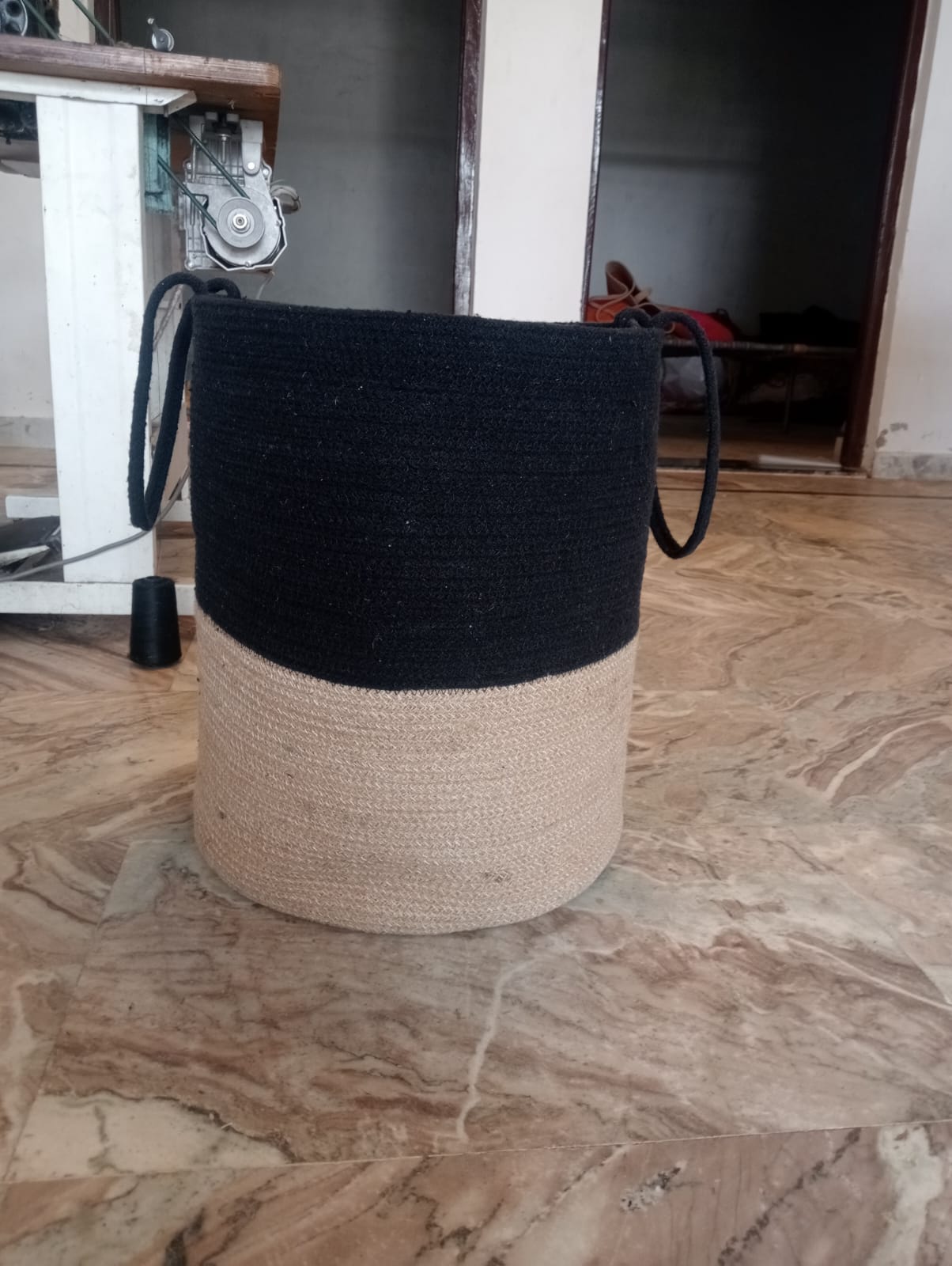 Extra Large Two-Tone Braided Rope Laundry Basket