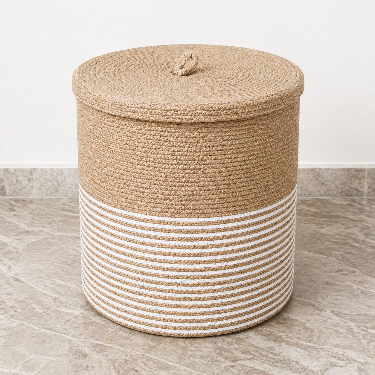 Striped Jute Basket with Lid