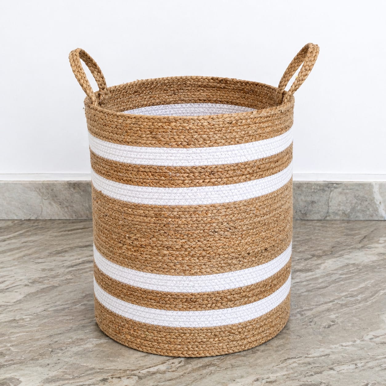 Striped Braided Jute Basket