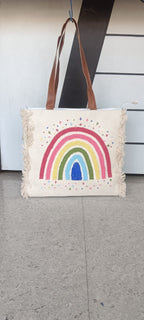 Rainbow Dreams Embroidered Tote Bag