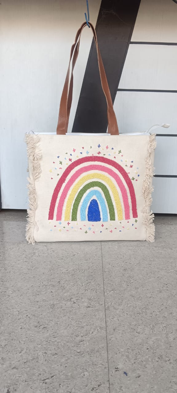Rainbow Dreams Embroidered Tote Bag