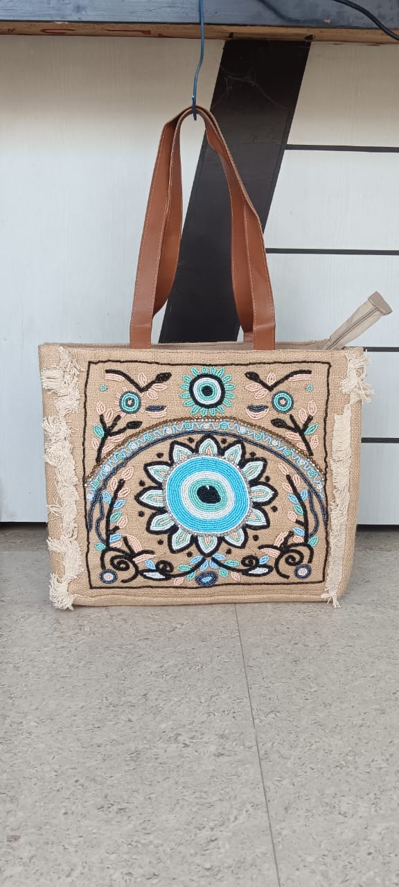 Blue Aura Embroidered Jute Tote