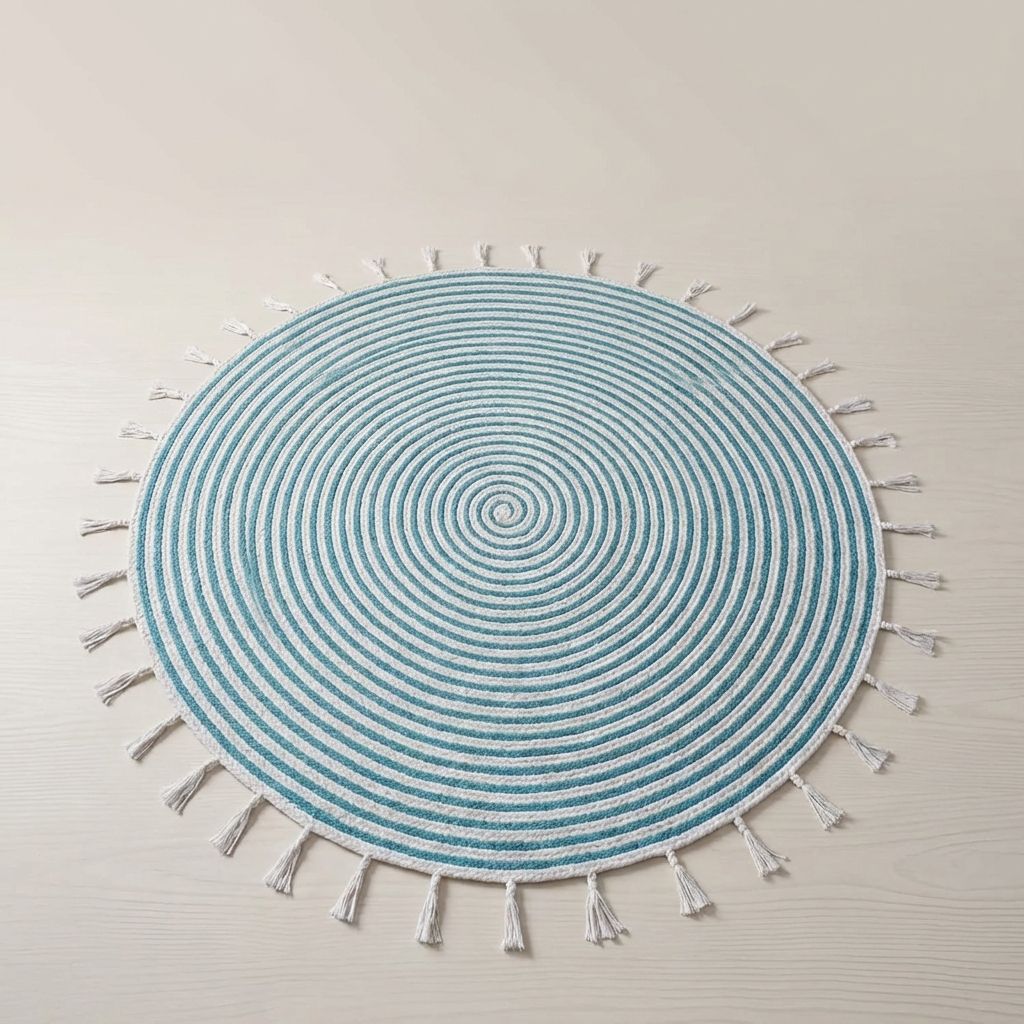 Aqua Blue And White Premium Cotton Floor Rug For Home Decor