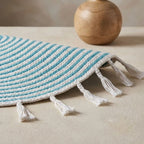 Aqua Blue And White Premium Cotton Floor Rug For Home Decor