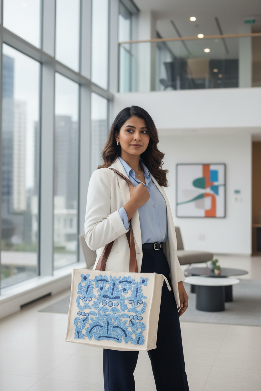 Azure Artisan Tote - Office Lifestyle Shot