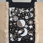 Celestial Print Beige Tote Bag with Black Handles