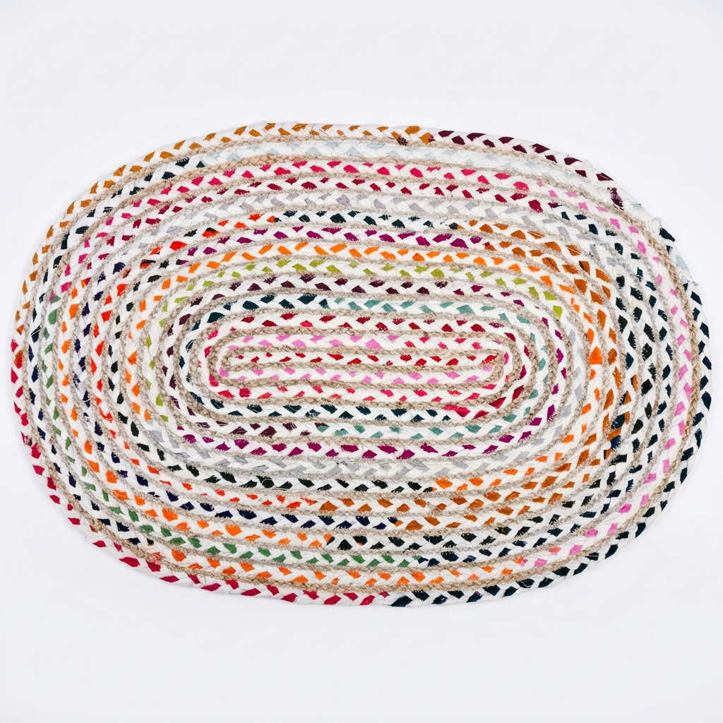 Multicolour Braided Oval Floor Mat