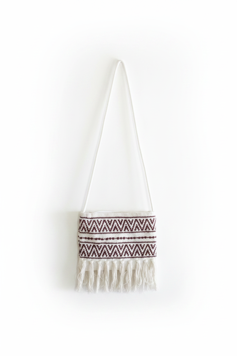 White and Brown Handcrafted Sling Bag