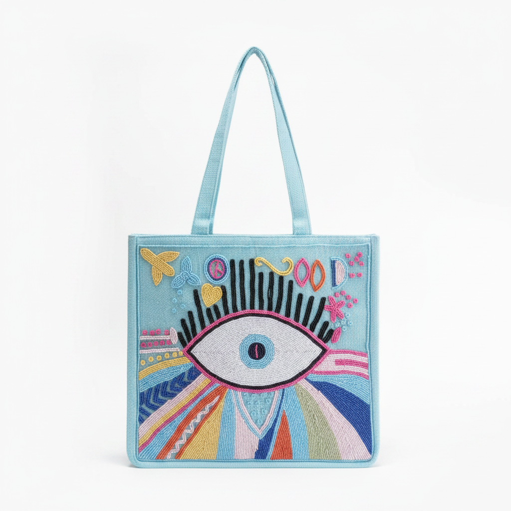 Blue Cotton and Glass Beads Handicrafted Premium Evil Eye Bags