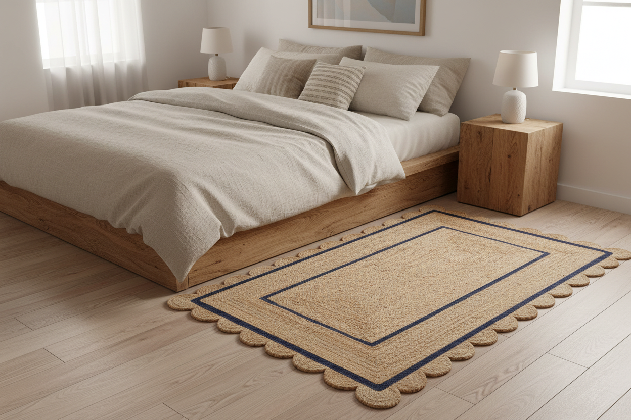Jute Scalloped Mat in Bedroom