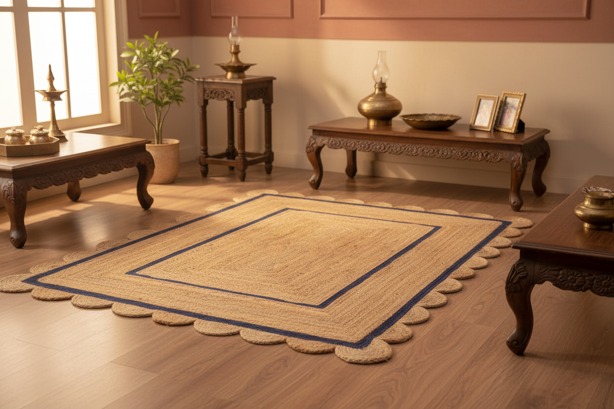 Jute Scalloped Mat in Indian Home Setting