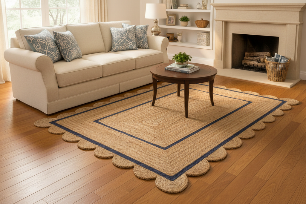 Jute Scalloped Mat in Living Room