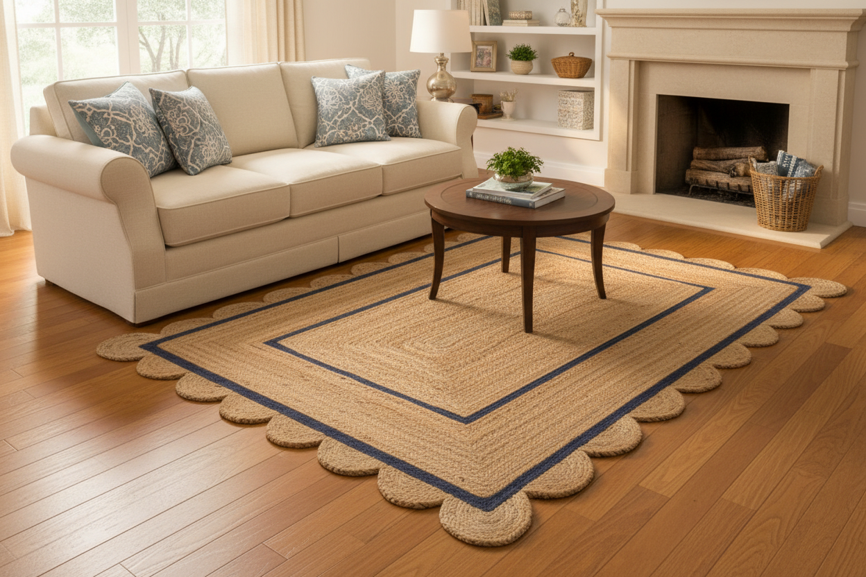 Jute Scalloped Mat in Living Room