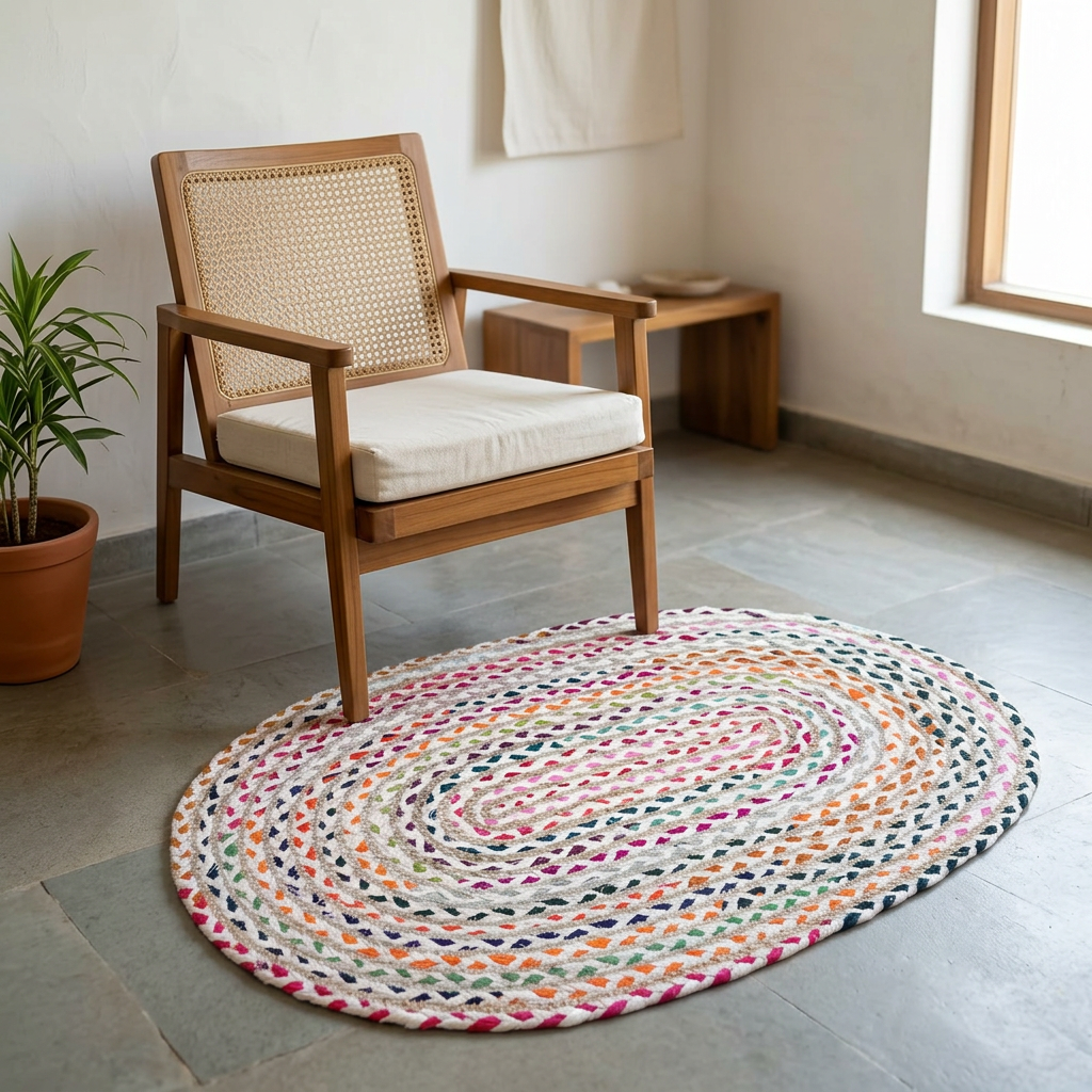 Multicolour Braided Oval Floor Mat