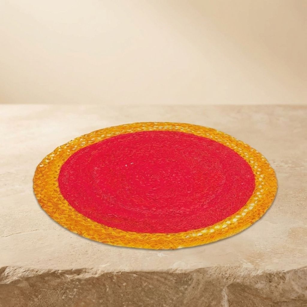 Red And Yellow Premium Cotton Rangoli Mat For Home Decor