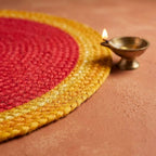 Red And Yellow Premium Cotton Rangoli Mat For Home Decor