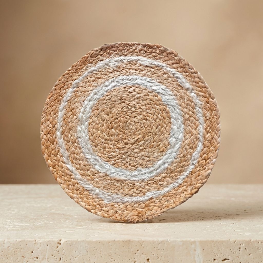 Jute And White Cotton Premium Jute White And Gold Table Mat For Home Decor
