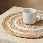 Jute And White Cotton Premium Jute White And Gold Table Mat For Home Decor
