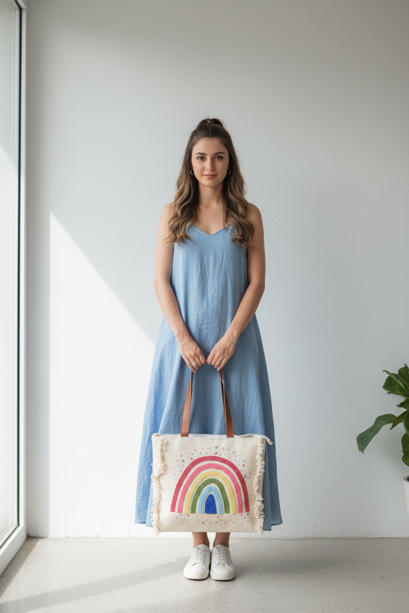 Rainbow Dreams Tote Bag with Model