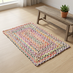 Handmade Rectangular Braided Floor Mat – Cream & Multicolour