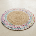 Round Braided Rug with Multicolour Border – 90 cm