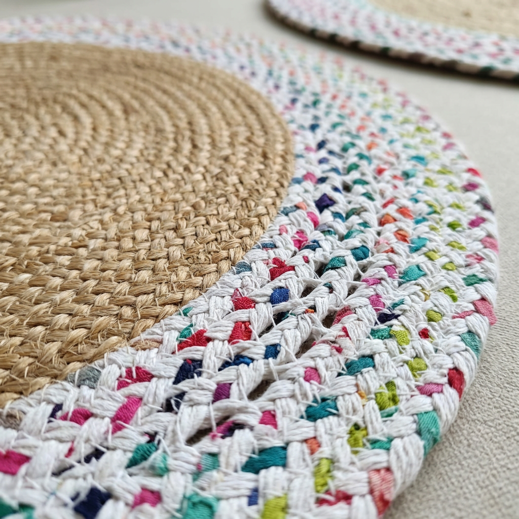 Round Braided Rug with Multicolour Border – 90 cm