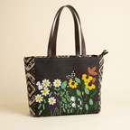 Floral Garden Embroidered Jacquard Tote Bag – Dark Brown